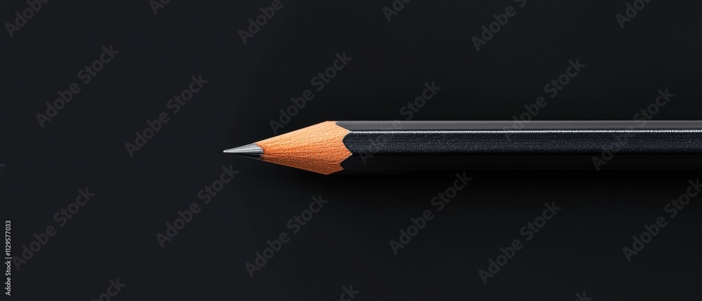 Poster close-up of a pencil with an orange tip. the pencil is resting on a black surface. the tip of the pe