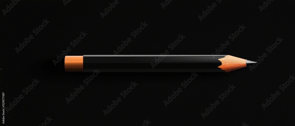 Poster close-up of a black pencil with an orange tip. the pencil is positioned in the center of the image, 