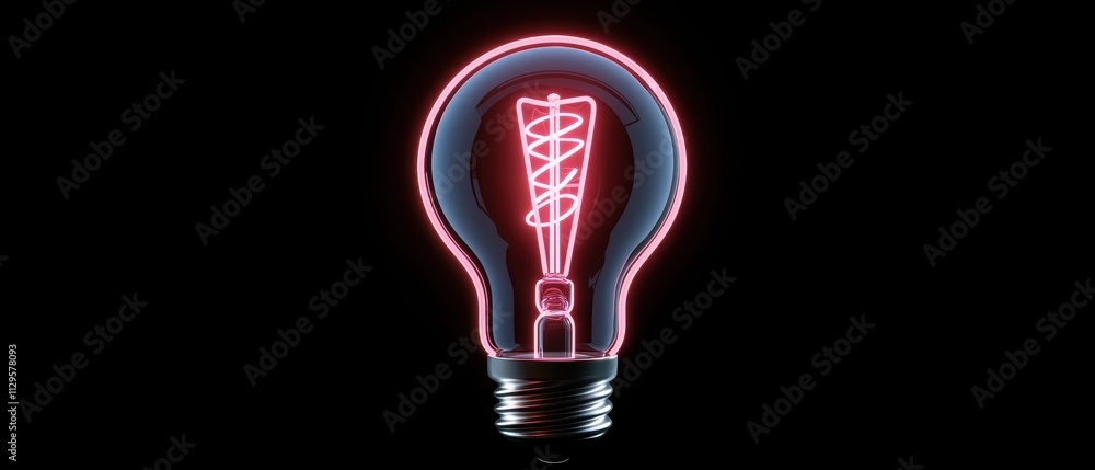 Poster 3d rendering of a light bulb with a black background. the light bulb is in the shape of a spiral, wi