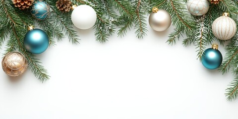 Red and Gold Christmas Frame with Pine Branches