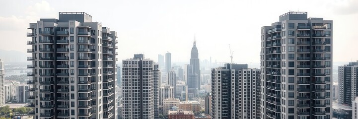 Modern module apartment block with sleek, minimalist design, high-rise, modernity, modular