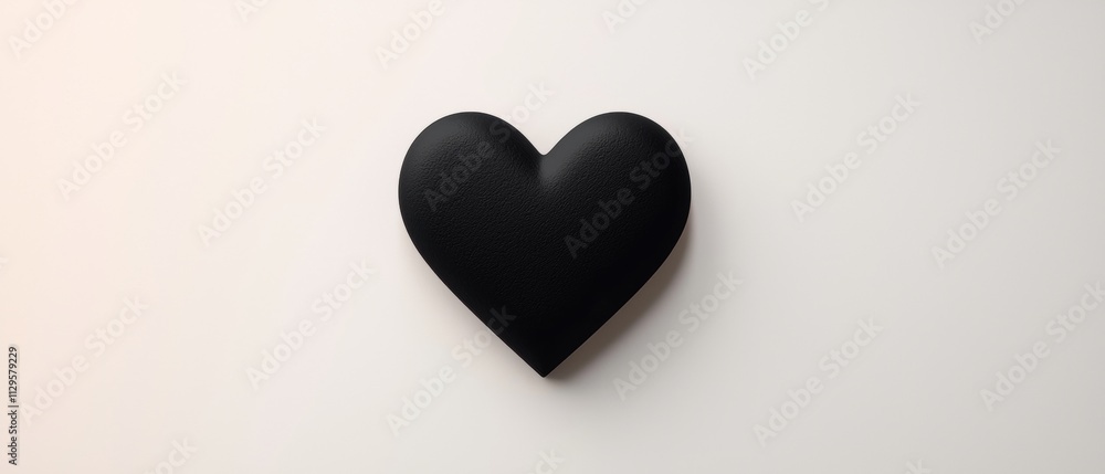 Poster black heart-shaped object on a plain white background. the heart appears to be made of a smooth, glo