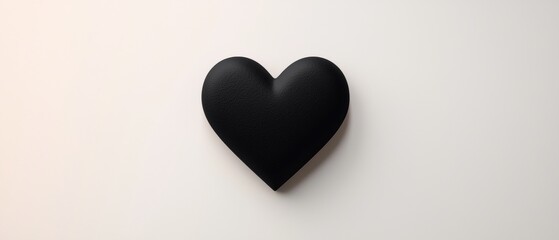 Black heart-shaped object on a plain white background. the heart appears to be made of a smooth, glossy material and has a smooth texture.