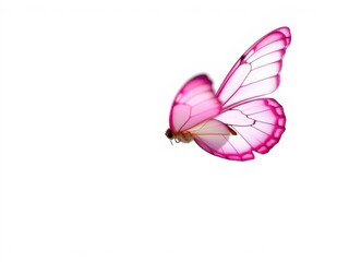 Fototapeta premium Pink butterfly with intricate wing patterns fluttering gracefully against a pure white background, fluttering, captivating, elegant
