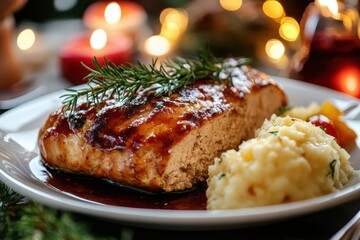 Closeup of scrumptious turkey meatloaf on a plate