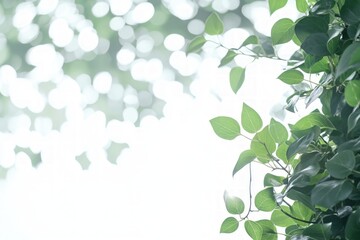 Obraz premium Beautiful Green Leaves with Blurred White Background in Nature
