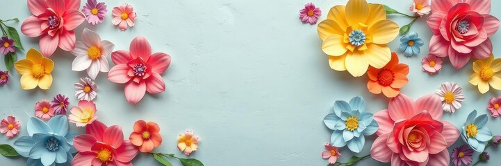 Vibrant backdrop of paper roses in various colors, summer, colorful, design