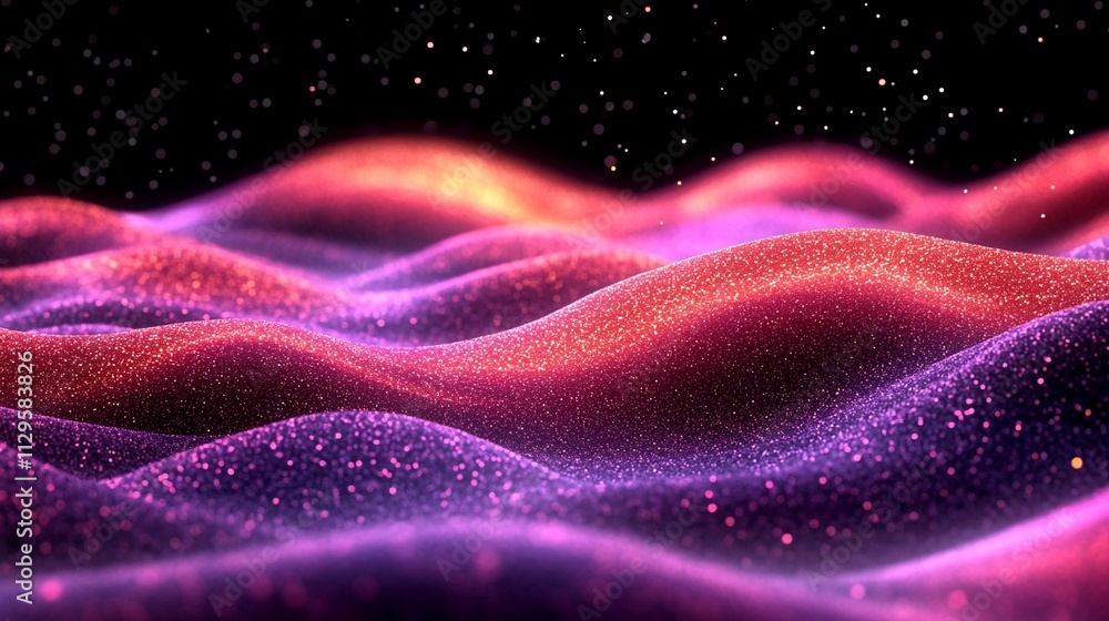 Poster colorful waves of sparkling particles creating a mesmerizing visual effect at night