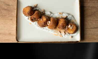 Cottage cheese pancakes with elegant presentation