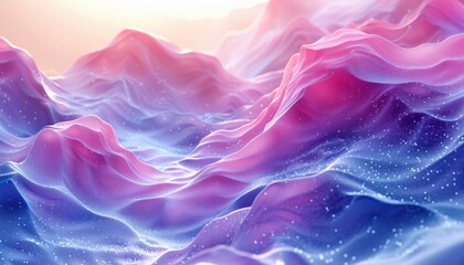 A mountain range with pink and blue colors