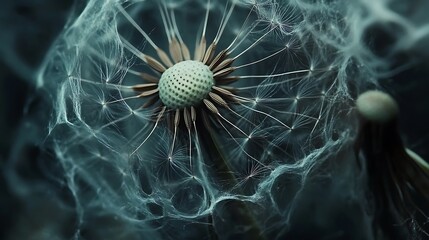 Dandelion Seed Head Entangled In Delicate Web