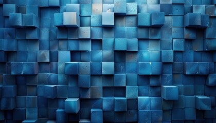 A blue wall made of blue cubes