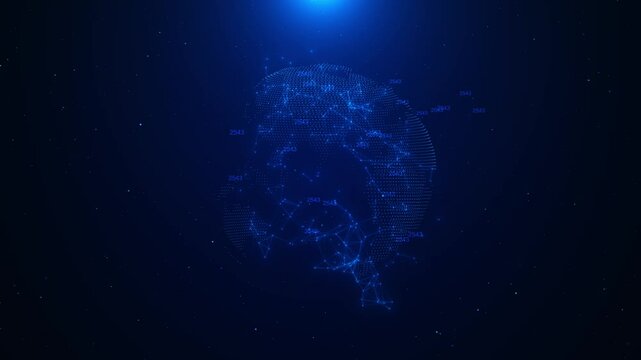 Abstract Digital Globe, Futuristic Technology sphere connected plexus. Geometric plexus background. moving lines dots triangles Science Hologram high-tech Earth Planet. light HUD world Virtual reality