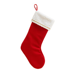 Festive red stocking with white cuff and gold stitching