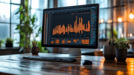 Subscription service analytics dashboard displaying market trends in a contemporary workspace
