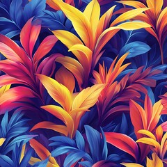 Colorful leaves pattern tropical flowers high resolution background