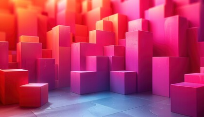 A pink cityscape with many pink cubes