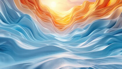 A blue and orange wave with a sun in the background