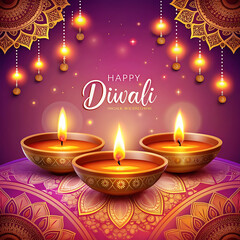 Indian religious festival with Happy Diwali celebration greeting background.