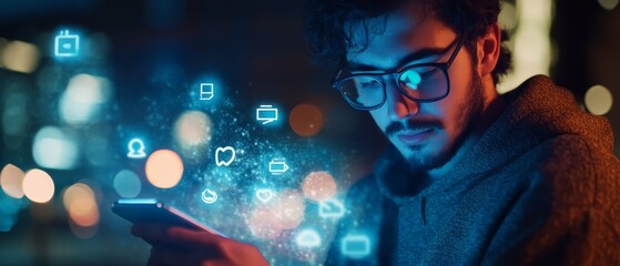 Man Holding Smartphone Social Media Icons