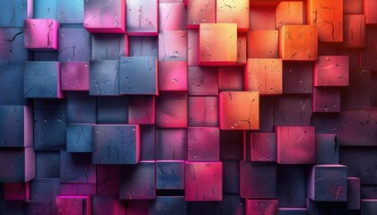 A colorful wall of blocks with a blue and pink background