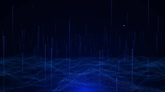 3D Cyber Big Data Flow Particles Bokeh. Digital Neural Network. Concept AI Artificial Intelligence Science Technology Presentation. Machine Deep Learning. innovation. tech data, internet connection