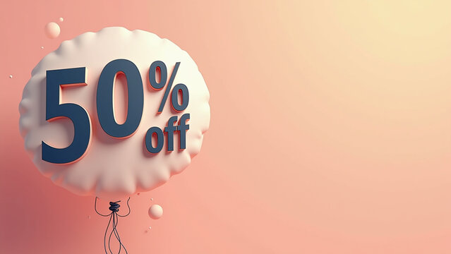 Amazing 3D illustration of a Banner with text 50% OFF, for advertising and sales with modern background