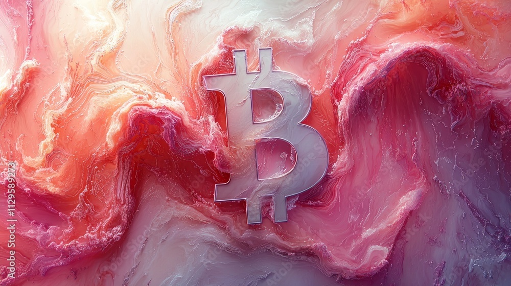 Poster fluid lines and vibrant gradients merge bitcoin symbol colorful liquid shapes. design emphasizes cre