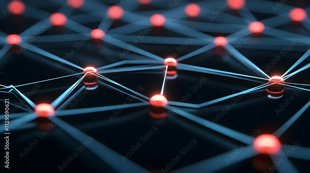 Aufkleber Abstract network connection nodes glowing in dark.