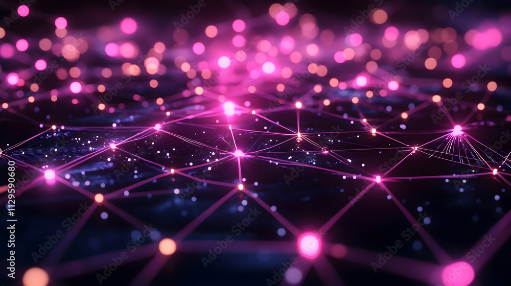 Poster abstract network connection with glowing nodes and lines.