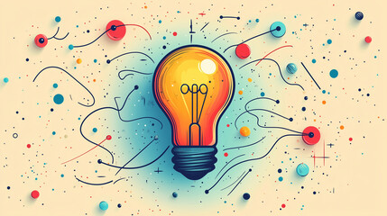 A light bulb icon surrounded by abstract lines, symbolizing the flow of ideas.