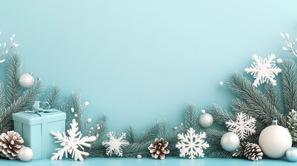Elegant Holiday Banner, Minimalist Christmas Decorations with Snowflakes and Gifts