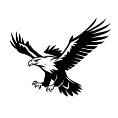 Soaring Eagle: A powerful silhouette of an eagle in flight, its wings outstretched against a clean background. Symbolic of freedom, strength, and ambition.