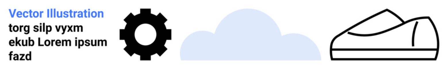 Gear, cloud, and shoe line art elements in minimalistic design. Ideal for technology, weather forecasting, fashion, user interfaces, app icons, educational spots, promotional materials. Landing page