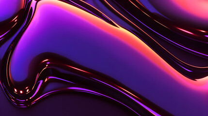 Abstract purple and orange glossy liquid swirls.