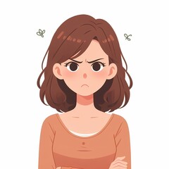 Flat Style Woman Frowning Illustration on White Background - Emotion Concept