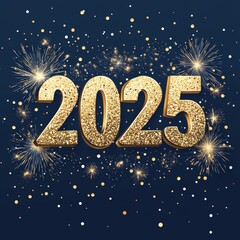 Bright Golden 2025 Numbers with Fireworks Display