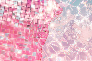 Pink and silver mosaic tile with pink and silver water droplet