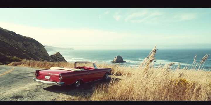 A breathtaking and scenic coastal drive featuring a classic convertible car experience