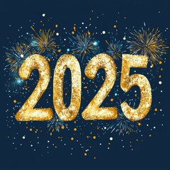 Bright Golden 2025 Numbers with Fireworks Display