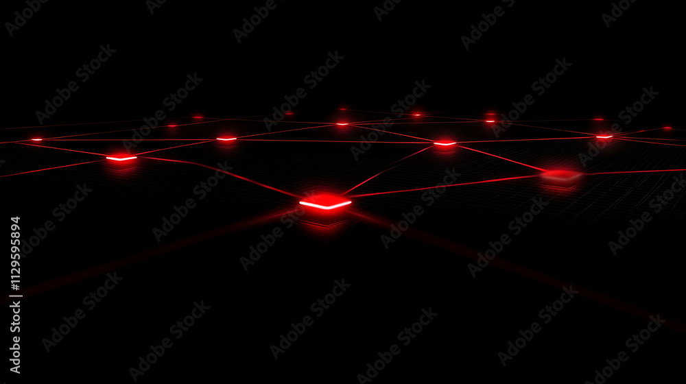 Aufkleber abstract red glowing network nodes connected by lines on a dark background.
