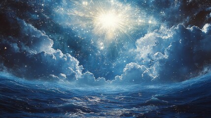 Fototapeta premium God Created the Universe by Sweeping Over the Waters and Declaring, Let There Be Light
