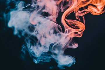 Fototapeta premium Abstract swirling blue and orange smoke on black background.
