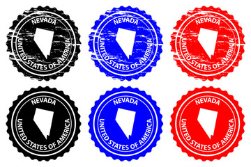 Nevada - rubber stamp - vector, Nevada (United States of America) map pattern - sticker - black, blue and red