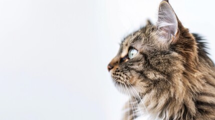 Fluffy Tabby Cat Gazing Intently in Profile