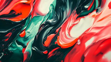 Obraz premium Abstract vibrant paint swirls, red, green, black, white.
