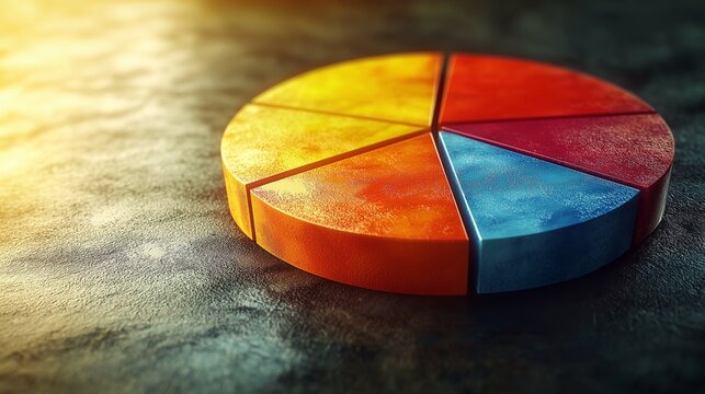 Vibrant multicolored pie chart symbolizing data visualization, analysis, and the power of statistics in supporting modern decision-making and strategy
