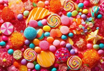 Fototapeta premium colorful vibrant candy arrangements showcasing diverse spectrum shapes textures bright backdrop, rainbow, lgbtq, lgbt, pride, love, equality, dessert