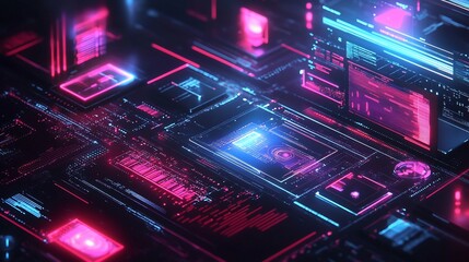 Obraz premium Futuristic digital data processing system.