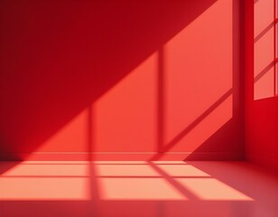 Wall interior background, studio  and backdrops show products.with shadow from window color Red background for text insertion and presentation product 